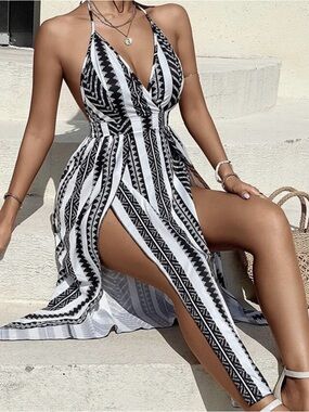 Midi Patterned Halter Dress